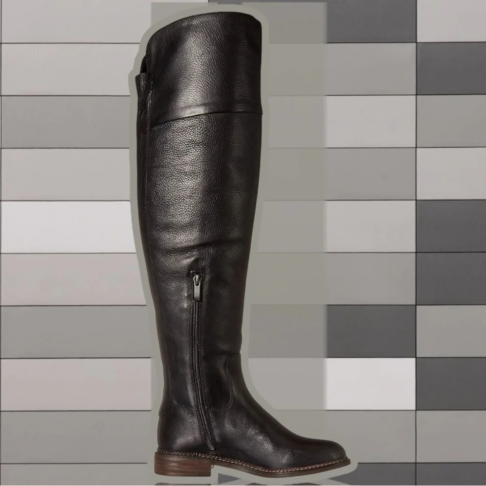 NWOT Franco Sarto ‘Haleen’ Black Genuine Leather Over-The-Knee Boots Size 5.5